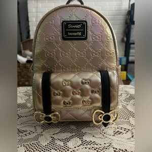 Loungefly Hello Kitty 50th Anniversary Gold and Black Quilted Mini Backpack